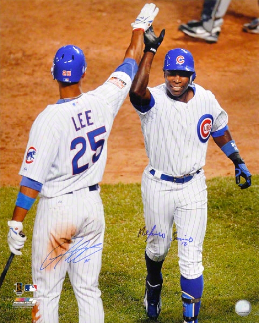 Alfonso Soriano & Derrek Lee Chicago Cubs Autographed 16x20 Hr Celebration Photo