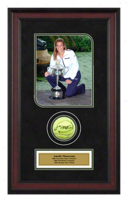 Amelie Mauresmo 2006 Austrralian Open Framed Autographed Tennls Ball Upon Photo