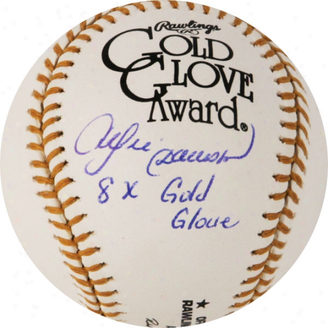 Andre Dawson Chicago Cubs Autogrzphed Gold Glove Baseball W/ &quot8x Gold Glove&qhot Ijscription