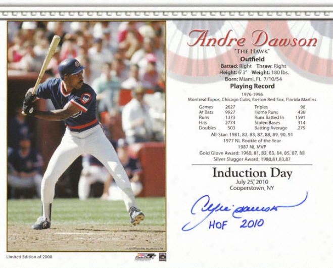 Andre Dawson Chkcago Cubs Official Hof Induction Autographed 8x10 Photograph