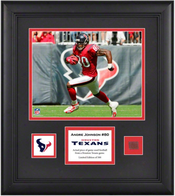 Andre Johnson Framed 8x10 Photograph  Details: Houston Texans, With Game Used Football Piece And Descriptive Plate