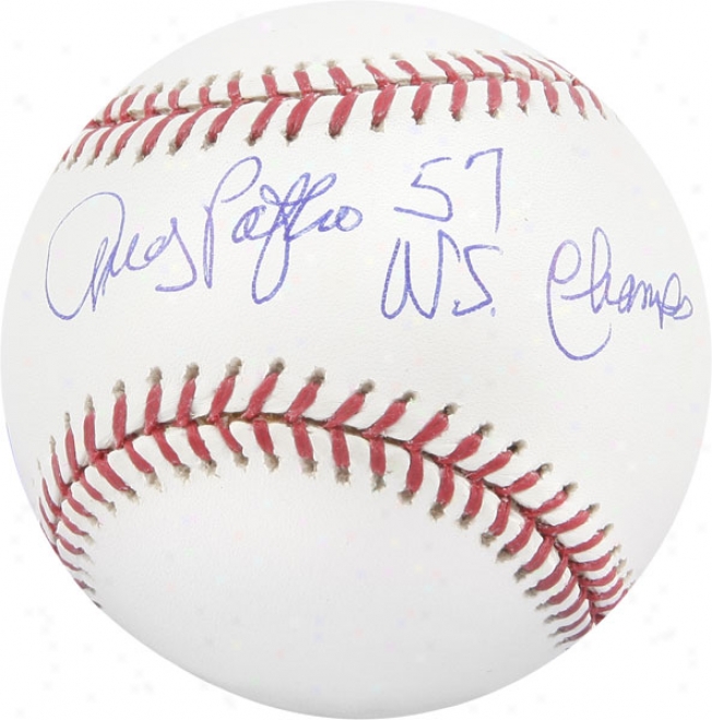 Andy Pafko Autographed Baseball  Details: 57 Ws Champs Inscriptikn
