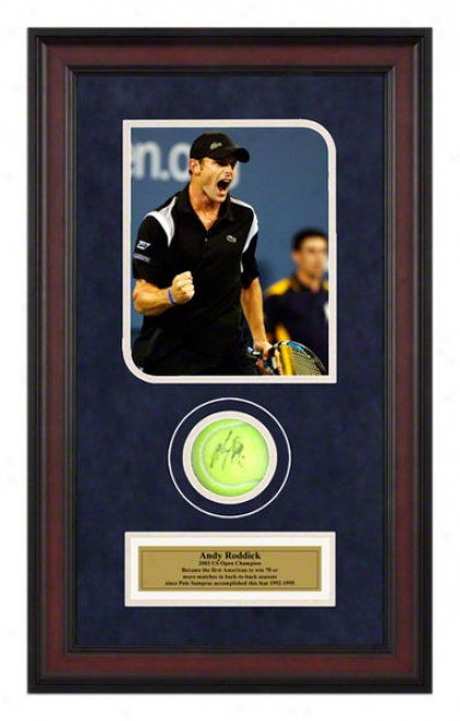 Andy Roddick 2007 Us Open Framed Autographed Tennis Ball With Photo