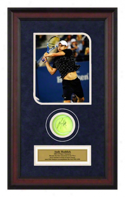 Andy Roddick 2009 Us Open Framed Autographed Tennis Ball With Photo