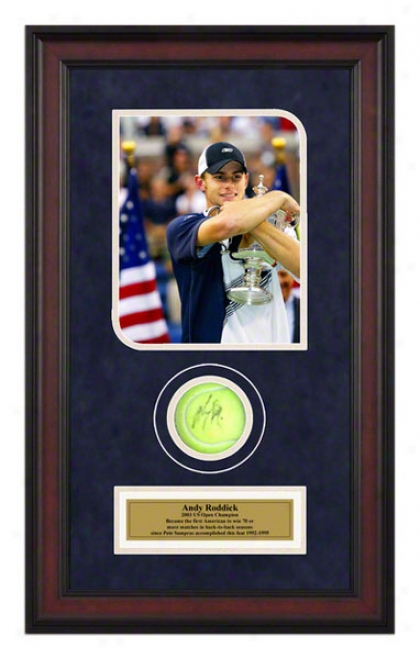 Andy Roddick's First Grand Slam Title Fraamed Autographed Tennis Ball With Photo