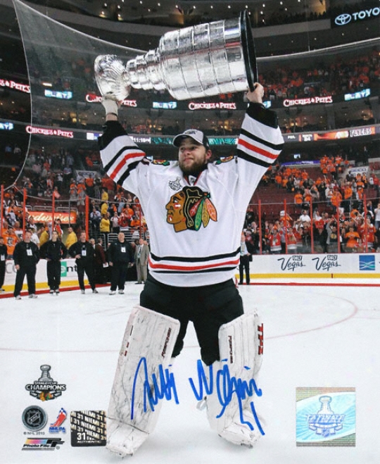 Antti Niemi Chicago Blackhawks - Holding The Stanley Cup - Autographed 8x10 Photograph