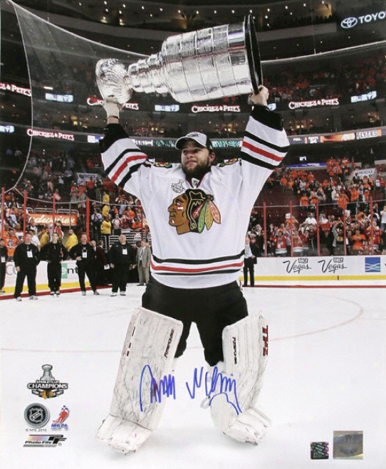 Antti Niemi Chicago Blackhawks - Holding The Stanley Cup - Autographed 16x20 Photograph