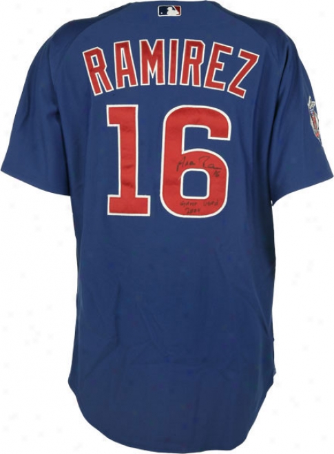 Aramis Ramirez Chicago Cubs Autographed Game Used 2004 Blue Majestic Jersey With Game Used 2004 Inscription