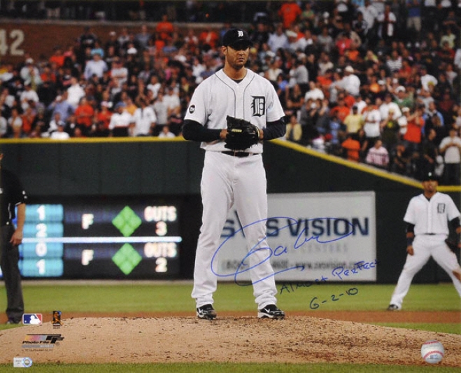 Armando Galarraga Detroit Tigers - On The Mound - Autographed 16x20 Photograph With Almost Perfect 6-2-10 Inscription