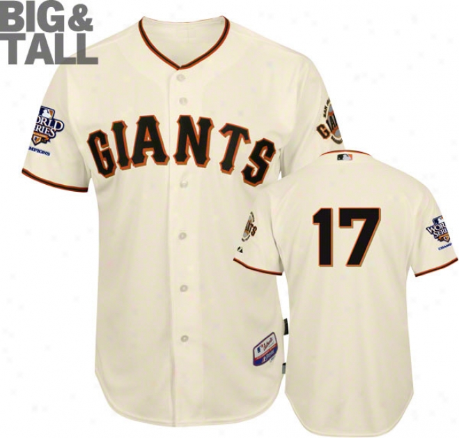 Aubrey Huff Jersey: San Francisco Giants #17 Big & Tall Home Ivory Cool Base␞⢢ Authentic On-field Jersey With 2010 World Series Champs Tract