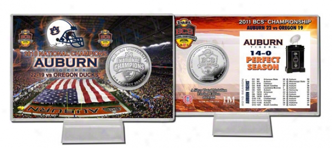 Auburn Tigers 2010 Bcs National Champions Silver Coin Card