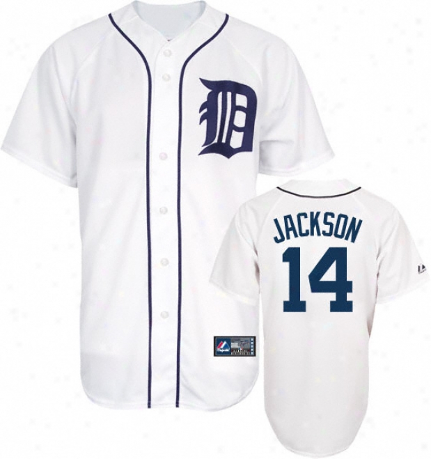 Austin Jackson Jersey: Adult Majestic Home White Replica #14 Detroit Tigers Jerwey