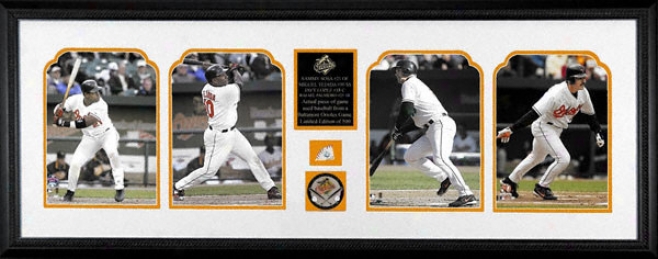 Baltimore Orioles Diamond Stars - 2005 Sluggers - Framed 8x10 Photographs With Game Used Baseball Piece Piece And Descriptive Plate