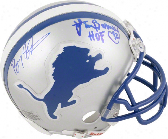 Barry Sanders And Lem Barney Detroit Lions Dual Autographed Mini Helmet