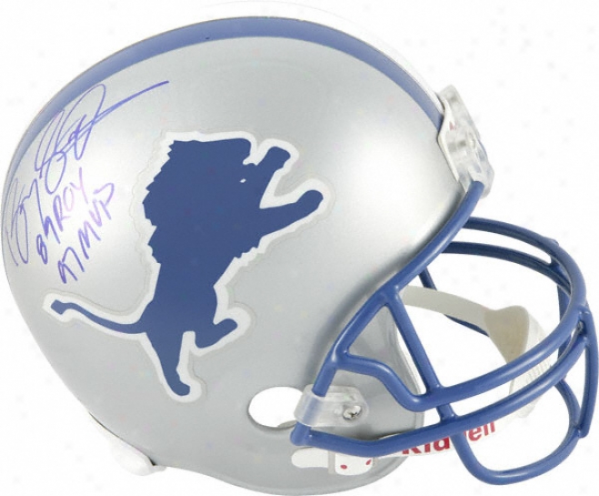 Barry Sanders Autographed Helm  Details: Detroit Linos, Riddell Replica Helmet, 89 Roy And 97 Mvp