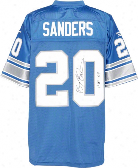 Barry Sanders Autographed Jersey  Details: Detroit Lions, Eqt, Hof 04 Inscription