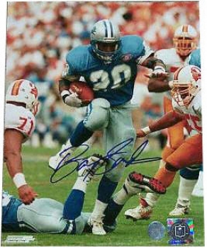 Barry Sanders Detroit Lions Blue Home Jersey 8x10 Autographed Photograph