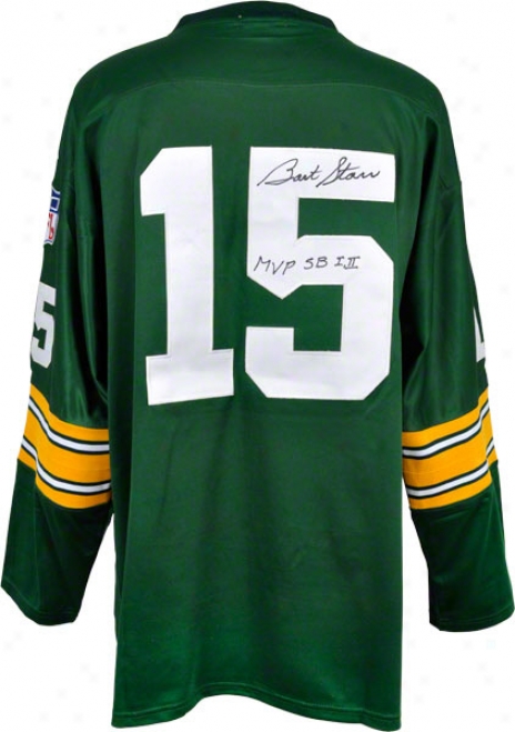 Bart Starr Autographed Jersey  Details: Green Bzy Packers, Green, Mitchell & Ness, With &quotsb I & Iu Mvp&quot Inscription