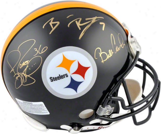 Ben Roethlisberger, Jerome Brttis And Bill Cowher Autographed Pro-line Helmet  Details: Pittsburgh Steelers, Super Bowl, Authentic Riddell Helmet