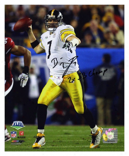 Ben Roethlisberger Pittsburgh Steelers - Super Boql Xliii Champions - Autographed 8x10 Photograph With 2x Super Goblet Champs Inscriptions