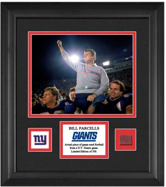 Bill Parcells Framed 8x10 Photograph  Details: New York Giants, With Game Used Football Piece And Descriptive Plate