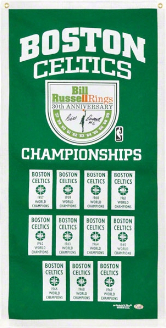 Bill Russell Autographed Championship Banner  Detalis: Boston Celtics, Green, Mitchell & Ness ,With &quot#6&quot Inscription