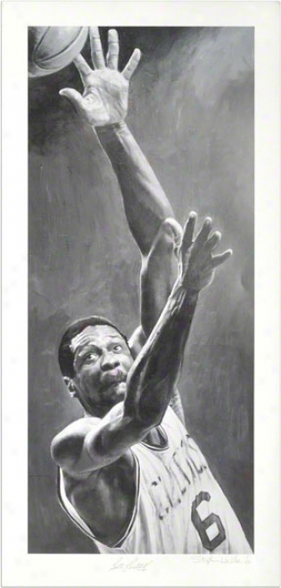 Bill Russell Boston Celtics Autographed Black & White 18-1/2x40 Lithograph