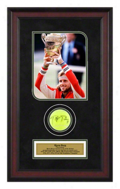 Bjorn Borg 1979 Wimbledon Championships Framed Atugraphed Tennis Ball With Photo