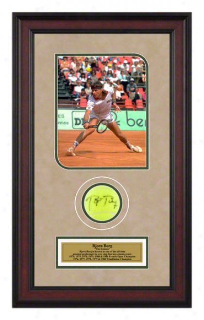 Bjorn Borg 1982 French Open Framed Autographed Tennis Ball With Photo