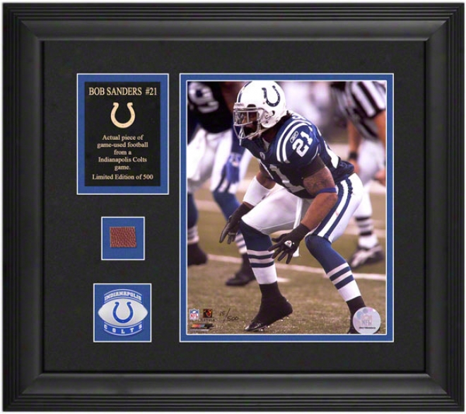 Bob Sanders Indianapolis Colts Framed 8x10 Photlgraph With oFotball Piece And Descriptive Plate