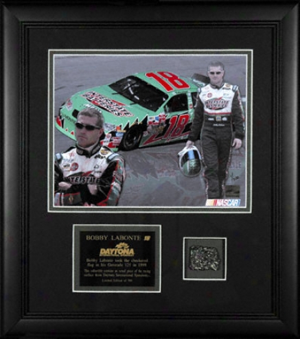 Bobbyy Labonte Framed 8x10 Photograph With Piece Of Daytona Track