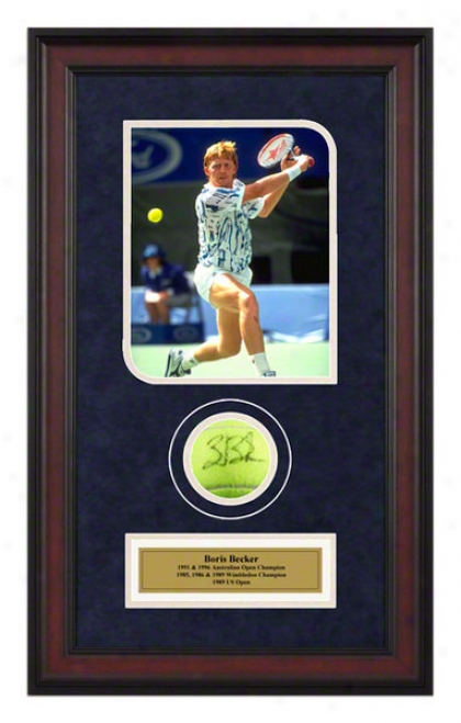 Boris Becker 1991 Australian Opeh Framed Autographed Tennis Ball Wi5h Photo