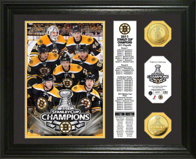 Boston Bruins 2011 Nhl Stanley Cup Champions Banner 24kt Gold Coin Photo Mint