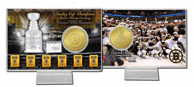 Boston Bruins Six Time Stanley Cup Champions Bronze Coin Card