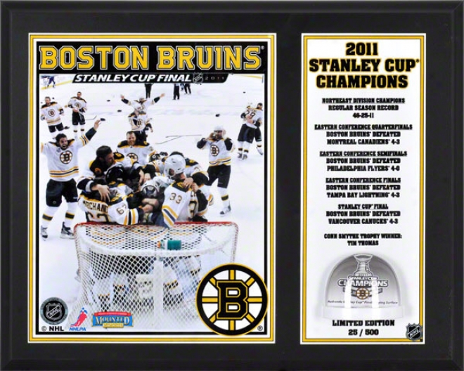 Boston Bruins Sublimated 12x15 Plaque  Details: Boston Bruins, 2011 Nhl Stanley Cup Champions, With Game Used Ice