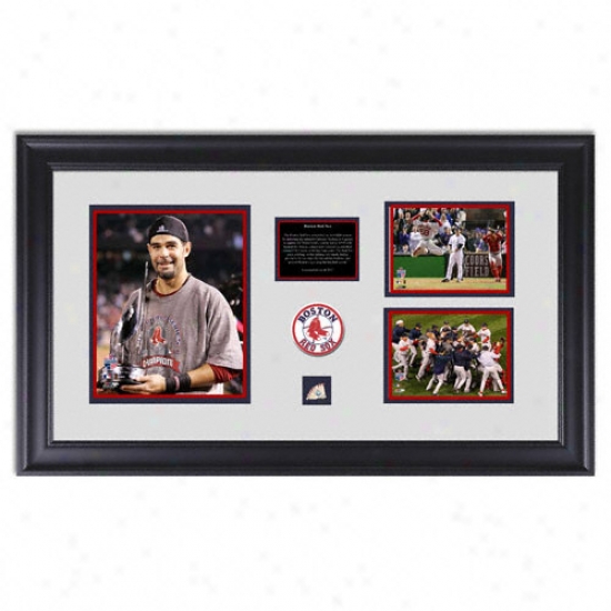 Boston Red Sox 2007 World Series Champs Framed Display With 8x10 Mvp Photograph, 2 4x6 World Series Champs Photos Game Used Playoff Ball Piece And Team Patch