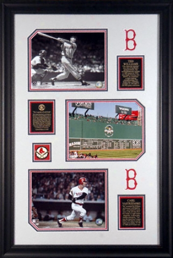 Boston Red Sox Framed -legends Of Left Field- 3-photos W/medallion & Plates