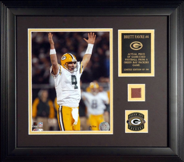 Brett Favre Green Bay Packers Framed 8x10 Photograph With Football Piece And Descriptive Plate