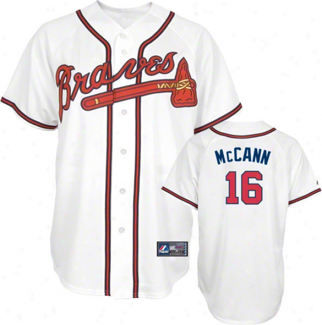 Brian Mccann Jersey: Adult Majestic Home White Replica #16 Atlanta Braves Jersey