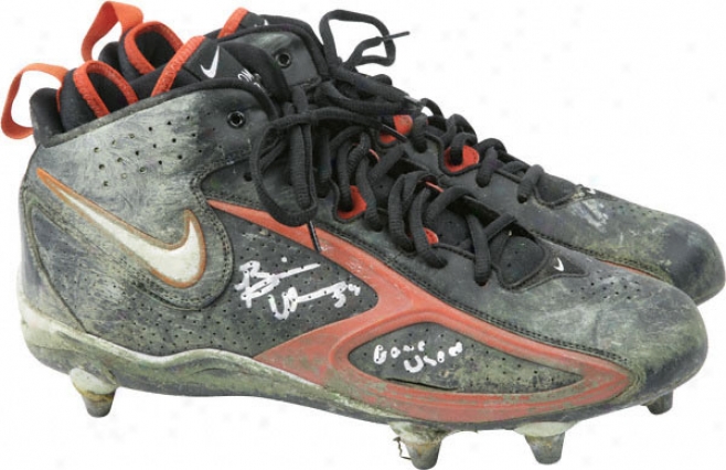 Brian Urlacher Chicago Bears Autographed Game Used Nike Zoom Cleats With Gu 08 Inscription