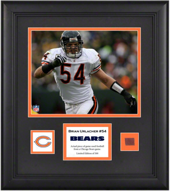 Brian Urlacher Framed 8x10 Photograph  Details: Chicago Bears, With Game Used Football Piece And Descriptive Plate