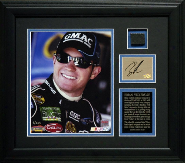 Brian Vickers Framed 8x10 Photograph With Autographed Piate And Race Used Be fatigued