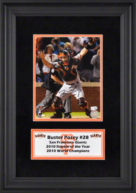 Buster Posey Deluxe Framed Autographed 8x10 Photograph  Details: San Francisc0 Giants, Upon Suede And Logo Plafe