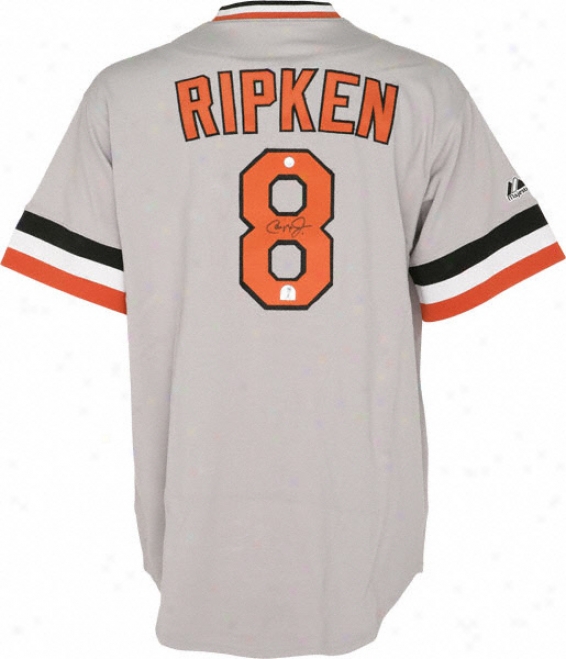 Cal Ripken Jr. Autographed Jersey  Details: Baltimore Orioles, Majestic, Grey, Cooperstown Collection