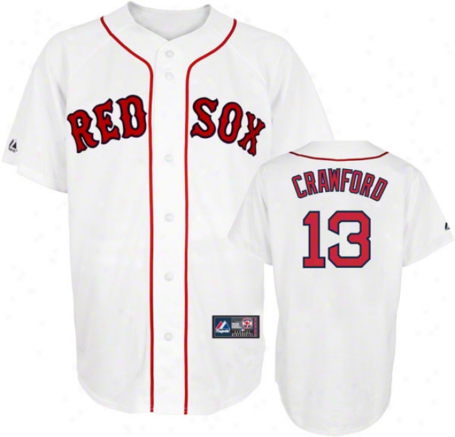 Carl Crawford Jersey: Adult Majestic Home White Replica #13 Boston Red Sox Jersey