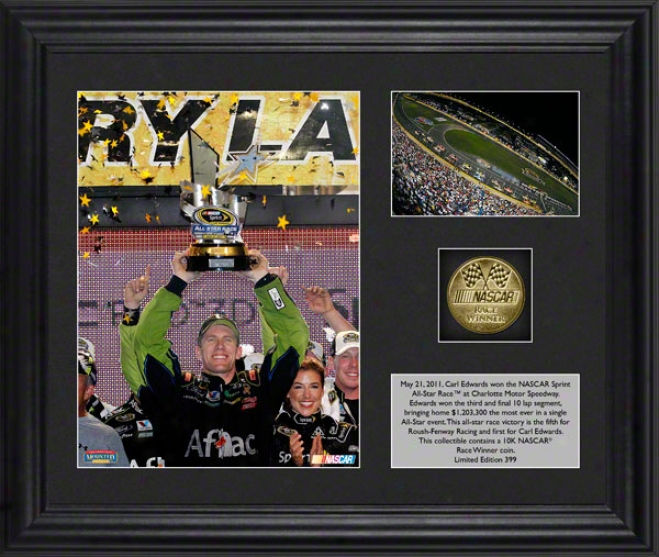 Carl Exward Framed Photograph  Details: Sprint Al-star Race At Charlotte Motor Speedway, Gold Coin, Plate, Limited Edition Of 399