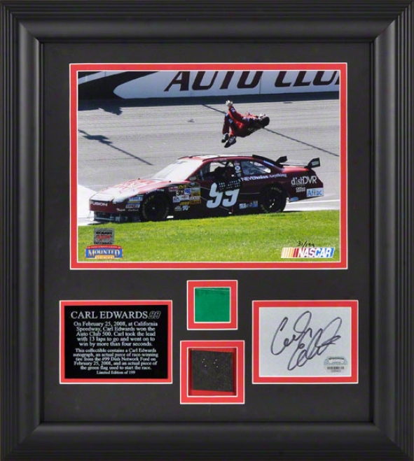 Carl Edwards - 2008 Auto Club 500 - Autographed Framed Collectibld With Race Winning Tire Piece