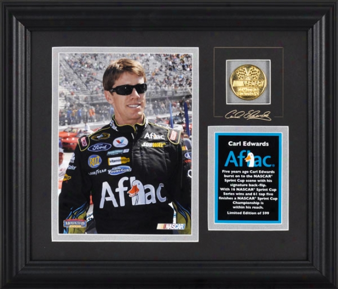 Carl Edwards Framed 6x8 Photograph With Facsimile Signature, Engraved Plate And Gold Coin - Le Of 599