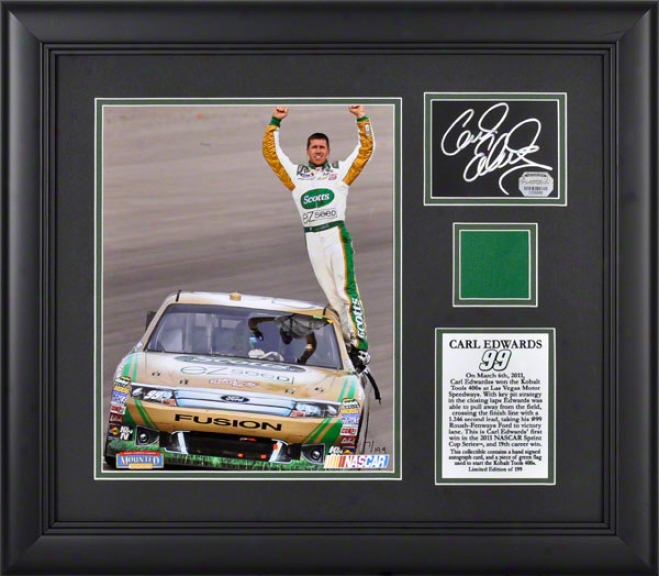 Carl Edwards Framed Photograph  Detajls: 8x10, 2011 Kobalt Tools 400 Winner, Autograph Card, Flag, Limited Edition Of 199