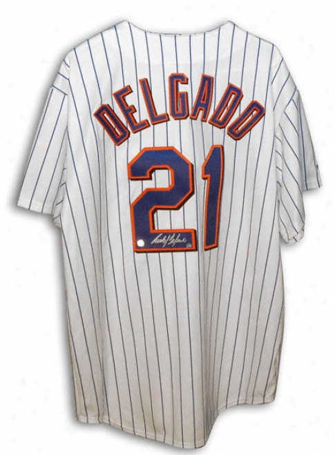 Carlos Delgado New York Mets Autographed Majestic White Pinstripe Jersey